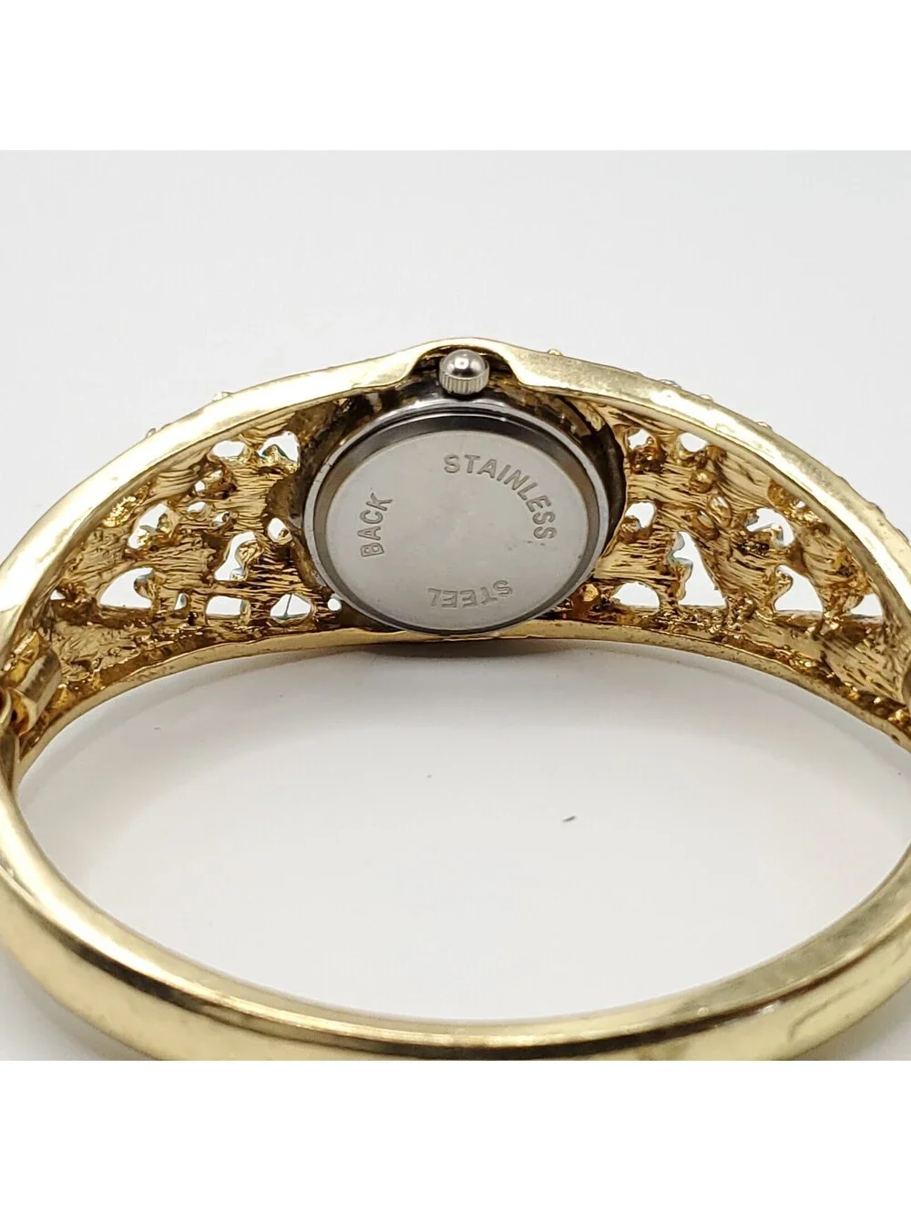 Crystal Floral Watch Women 25mm Gold Tone Green Blue Gold Tone Bangle New Batter